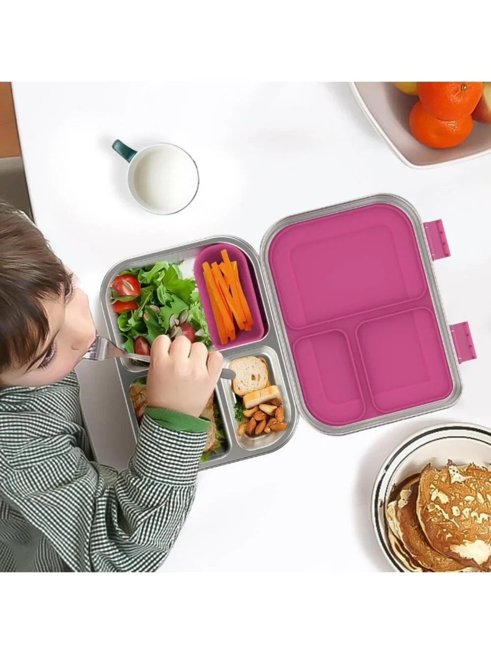 Leak-Resistant Stainless Steel Bento Lunch Box for Kids - 3 Compartments